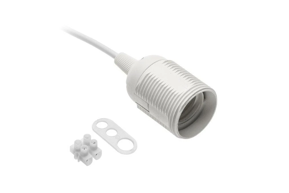 Gniazdo E27 z przewodem i kostką,AC220‑240V,max.60W,2×0,75mm2,16cm,biały