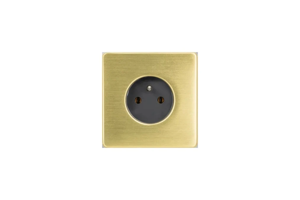 Gniazdko elektryczne szare pojedyncze ramka stal szczotkowana PVD Brass GN‑SNPBR01S
