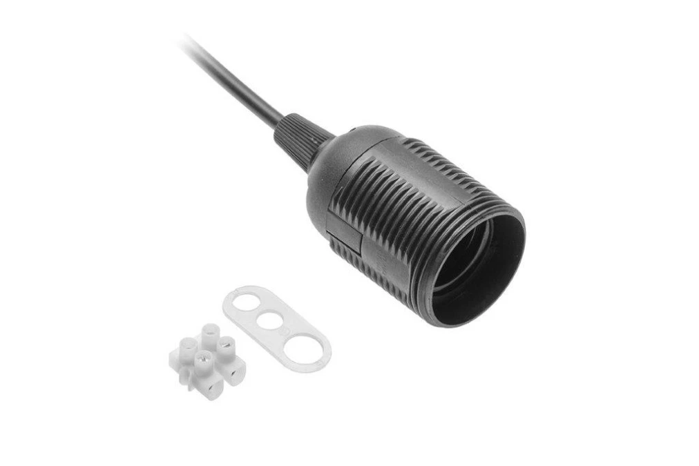 Gniazdo E27 z przewodem i kostką,AC220‑240V,max.60W,2×0,75mm2,czarna