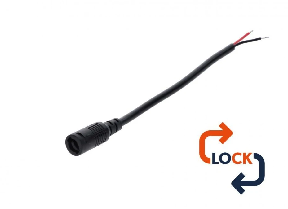 Gniazdo DC 5.5×2.1 przewód czarny 15cm 22awg z blokadą
