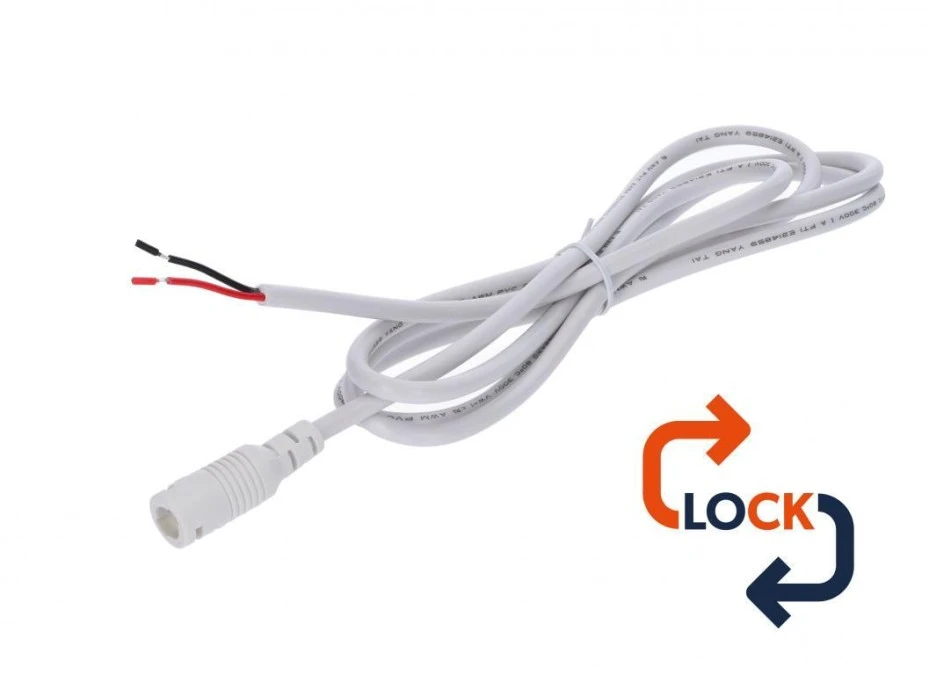 Gniazdo DC 5.5×2.1 przewód biały 15cm 22awg z blokadą