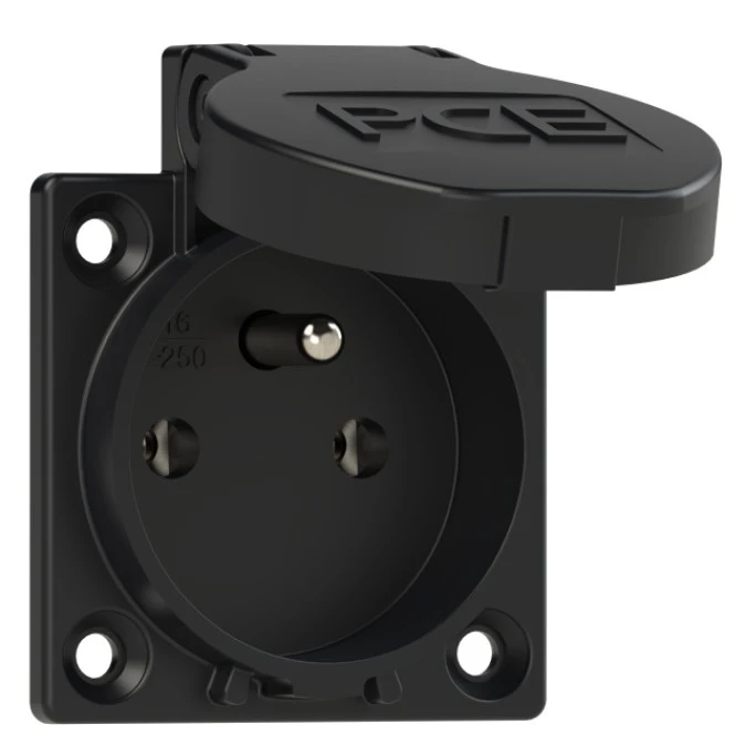 GNIAZDA WTYCZKOWE TABLICOWE 230V Z BOLCEM 16A 2P+Z 230V IP54 Czarne 1040‑0s