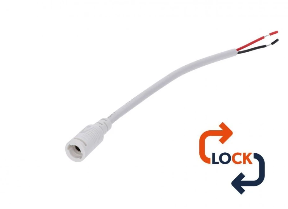Gniazdo DC 5.5×2.1 przewód biały 150cm 22awg z blokadą