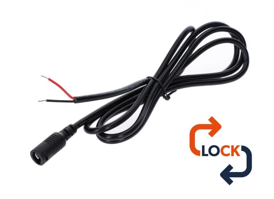 Gniazdo DC 5.5×2.1 przewód czarny 150cm 22awg z blokadą