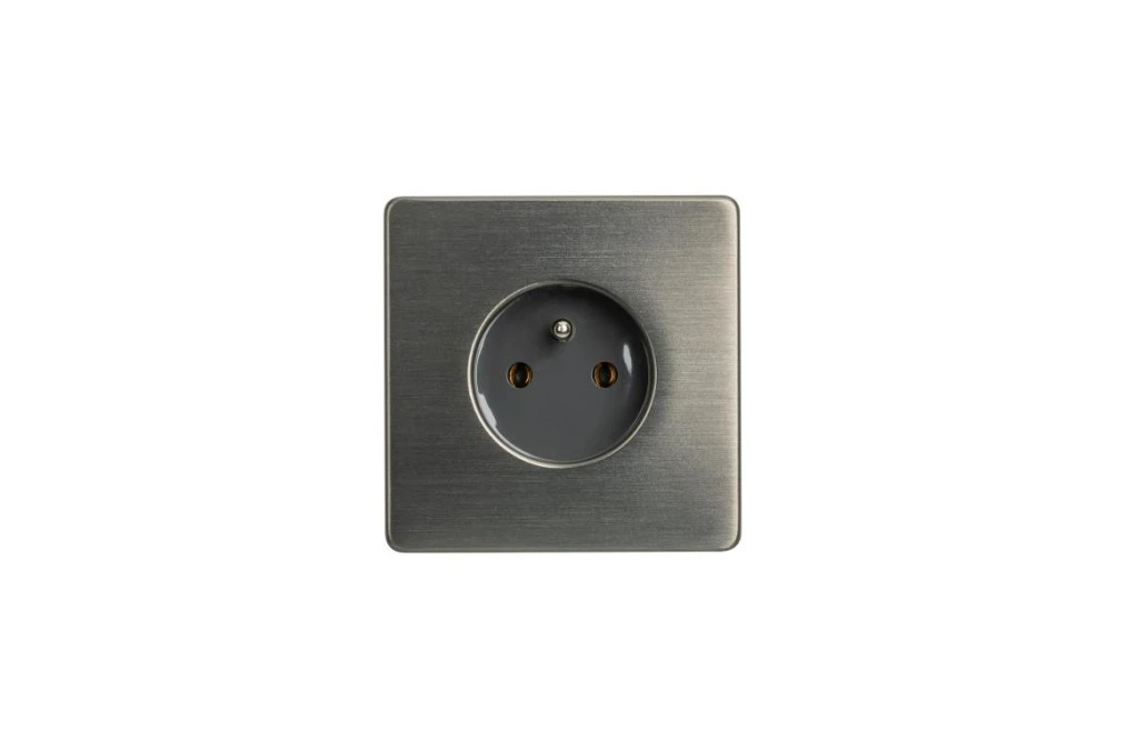 Gniazdko elektryczne szare pojedyncze ramka stal szczotkowana PVD Gunmetal GN‑SNPG01S