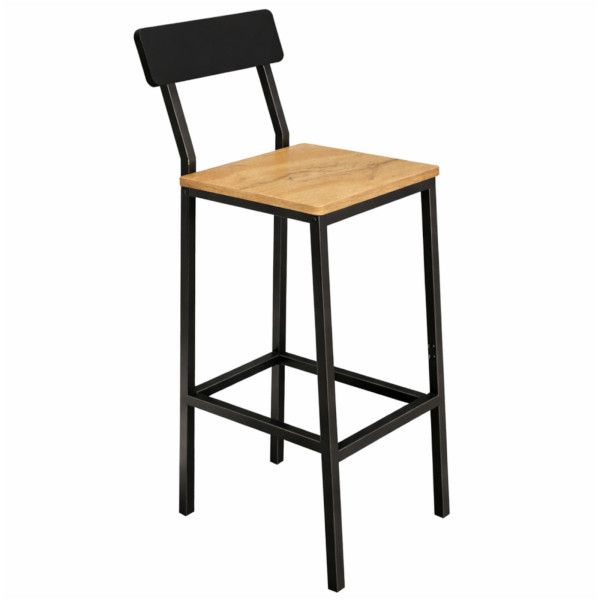 Hoker barowy z oparciem loft dąb czarny metal taboret do kuchni wyspy 946976