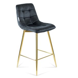 Hoker z oparciem wysoki loft velvet BEN Czarny Złote Nogi 392976 Hoker z oparciem wysoki loft velvet BEN Czarny Złote Nogi 392976