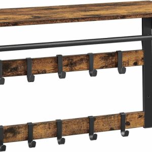 Industrialna Półka Ścienna z Wieszakiem na Ubrania Brązowo-Czarna 80 cm 645815