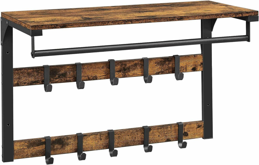 Industrialna Półka Ścienna z Wieszakiem na Ubrania Brązowo-Czarna 80 cm 645815