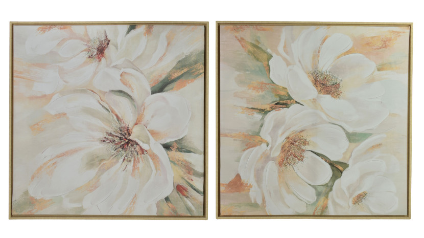 INGA Komplet 2 obrazów 60x60cm kwiaty białe 969973