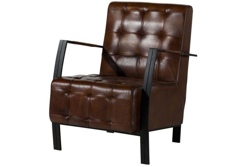 IRON LABEL Fotel #14 Skóra + metal 64x76x83 cm 372541