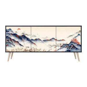 JAPANESE LANDSCAPE Komoda 3 drzwi Czarna-Bukowa skośna 442722 JAPANESE LANDSCAPE Komoda 3 drzwi Czarna-Bukowa skośna 442722