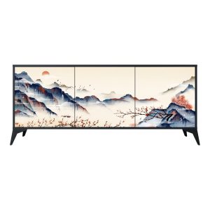JAPANESE LANDSCAPE Komoda 3 drzwi Czarna-Metalowa gwiazdka czarna 441923 JAPANESE LANDSCAPE Komoda 3 drzwi Czarna-Metalowa gwiazdka czarna 441923