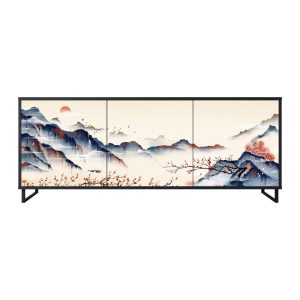 JAPANESE LANDSCAPE Komoda 3 drzwi Czarna-Metalowa ramka czarna 442339 JAPANESE LANDSCAPE Komoda 3 drzwi Czarna-Metalowa ramka czarna 442339