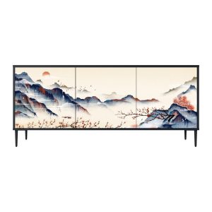 JAPANESE LANDSCAPE Komoda 3 drzwi Czarna-Metalowa szpilka czarna 442178 JAPANESE LANDSCAPE Komoda 3 drzwi Czarna-Metalowa szpilka czarna 442178