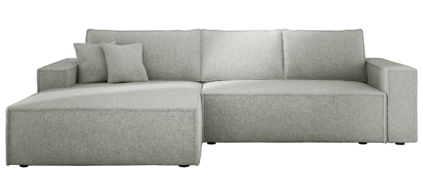Jasnoszara sofa narożna na sprężynach COBRA S pojemnik boucla lewa 813055