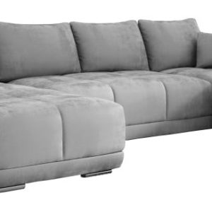 Jasnoszara sofa narożna w kształcie U SCARLO welurowa pikowana sofa 569037