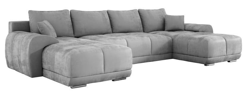 Jasnoszara sofa narożna w kształcie U SCARLO welurowa pikowana sofa 569037