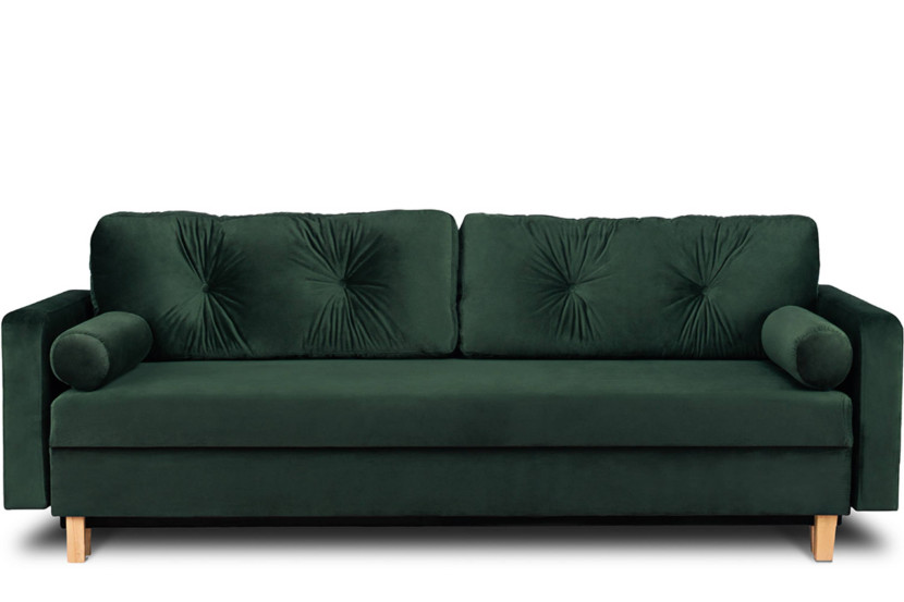 KONSIMO ERISO Sofa rozkładana welurowa, ciemny zielony, 3 os. 857159