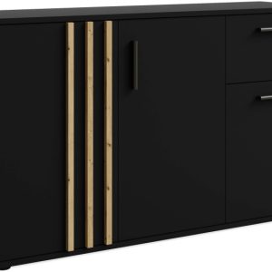 KONSIMO FERIO Komoda do salonu 120 cm styl modern czarny z elementami dębu 757283 KONSIMO FERIO Komoda do salonu 120 cm styl modern czarny z elementami dębu 757283