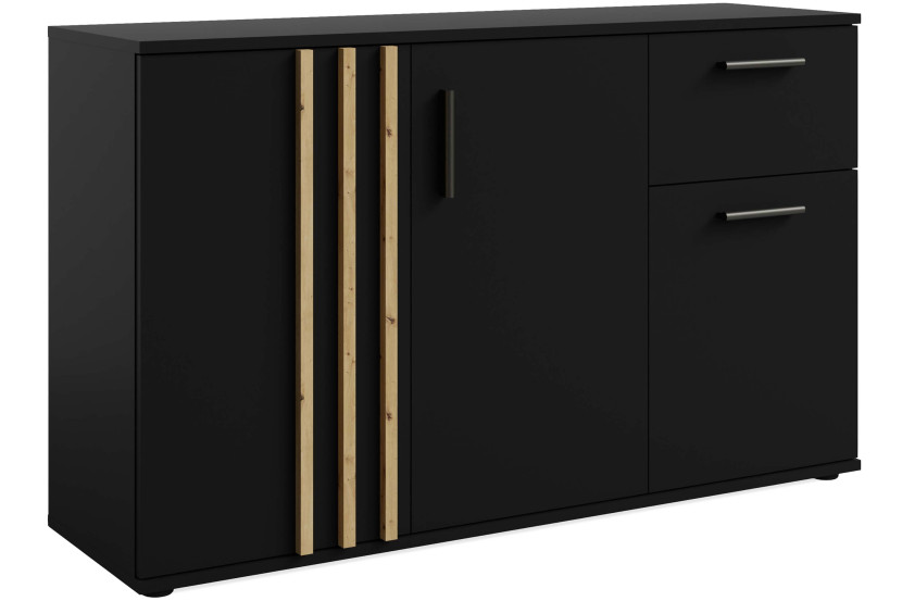 KONSIMO FERIO Komoda do salonu 120 cm styl modern czarny z elementami dębu 757283
