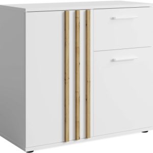 KONSIMO FERIO Mała komoda 80 cm do salonu/przedpokoju biały/dąb artisan 757264 KONSIMO FERIO Mała komoda 80 cm do salonu/przedpokoju biały/dąb artisan 757264
