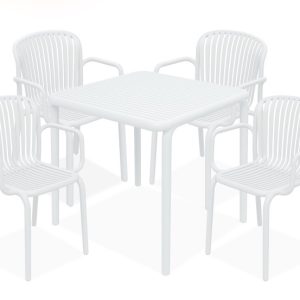 KONSIMO FICCARI Komplet mebli na ogród, 4 krzesła + Stół, białe, premium 868758 KONSIMO FICCARI Komplet mebli na ogród, 4 krzesła + Stół, białe, premium 868758