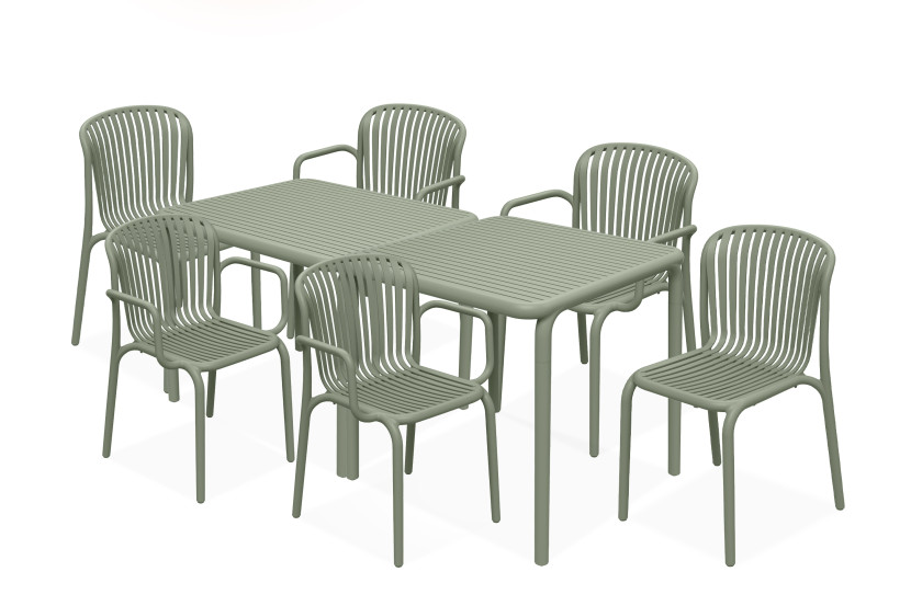 KONSIMO FICCARI Stylowy zestaw mebli do ogrodu, oliwkowe, 6 os. (8 el.) 868750