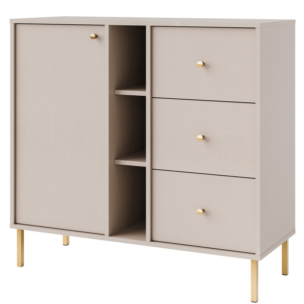 KONSIMO FLOREN Mała komoda 100 cm z szufladami na złotych nogach 757338