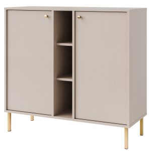 KONSIMO FLOREN Mała kremowa komoda 100 cm nowoczesna na złotych nogach 757815
