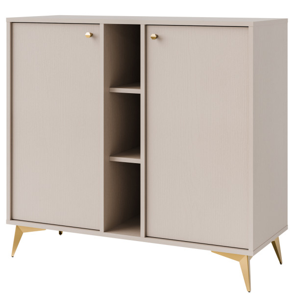 KONSIMO FLOREN Mała kremowa komoda 100 cm nowoczesna na złotych nogach 757811