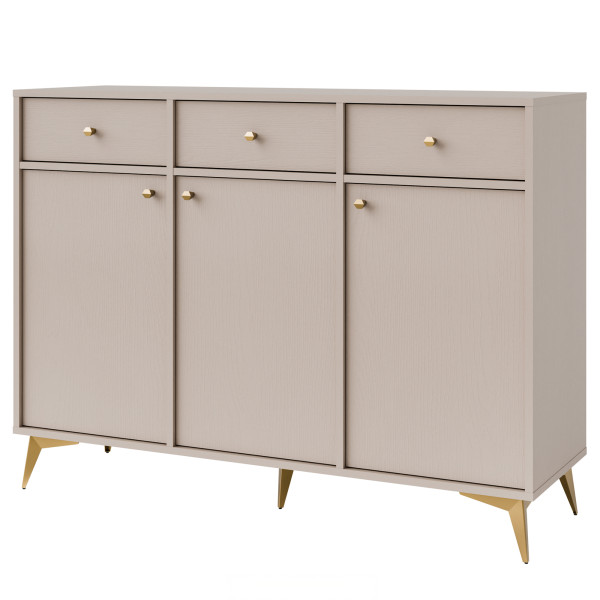 KONSIMO FLOREN Szeroka komoda 124 cm do salonu na złotych nóżkach 757271