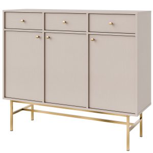 KONSIMO FLOREN Szeroka komoda 124 cm do salonu na złotym stelażu 757267