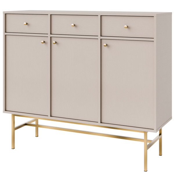 KONSIMO FLOREN Szeroka komoda 124 cm do salonu na złotym stelażu 757267