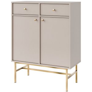 KONSIMO FLOREN Wysoka elegancka komoda w kolorze kremowym złote elementy 757287