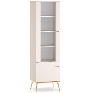 KONSIMO FRALIA Kremowa elegancka witryna z półkami na złotych nogach 757375
