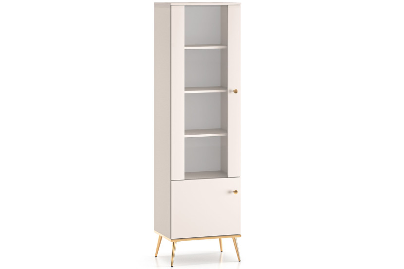 KONSIMO FRALIA Kremowa elegancka witryna z półkami na złotych nogach 757375