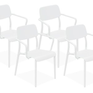 KONSIMO GALIO Lekkie krzesła zewnętrzne, białe, z podłokietnikiem, 4 szt. 868341 KONSIMO GALIO Lekkie krzesła zewnętrzne, białe, z podłokietnikiem, 4 szt. 868341