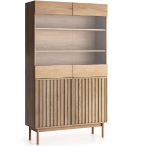 KONSIMO HARMA duża witryna ze szkłem dąb cremona z lamelami w stylu loft 725751