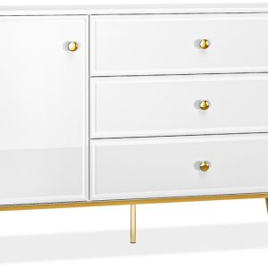 KONSIMO ISORIA Elegancka komoda 120 cm biały połysk, złote elementy glamour 757275