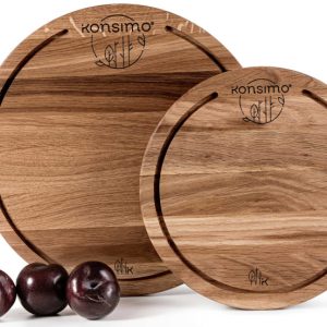 KONSIMO LESTE Zestaw okrągłych desek do krojenia z drewna dębowego (2 szt.) 834605 KONSIMO LESTE Zestaw okrągłych desek do krojenia z drewna dębowego (2 szt.) 834605