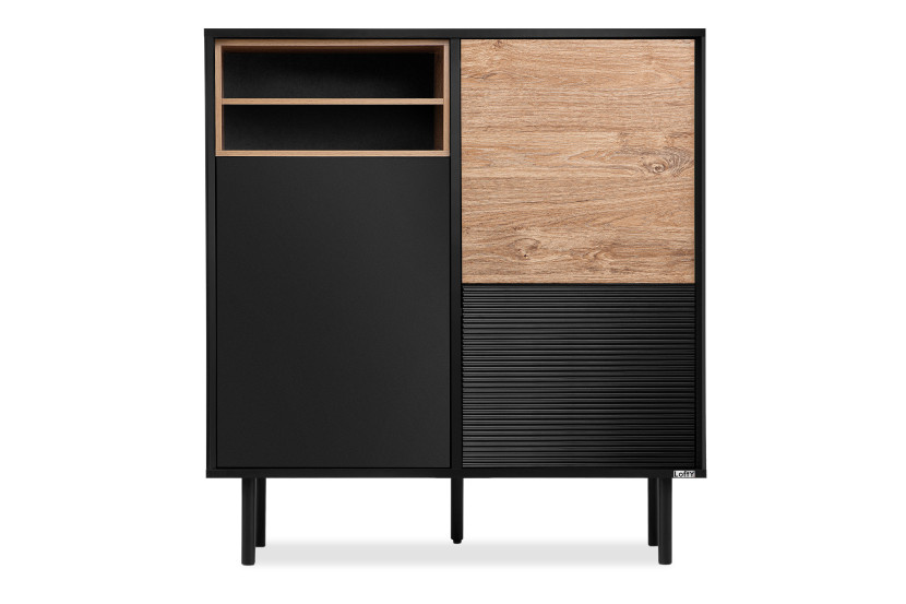 KONSIMO LOFTY Komoda w stylu loft na czarnych drewnianych nogach z półkami 807918