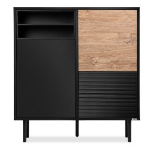 KONSIMO LOFTY Komoda w stylu loft na czarnych drewnianych nogach z półkami 807907 KONSIMO LOFTY Komoda w stylu loft na czarnych drewnianych nogach z półkami 807907