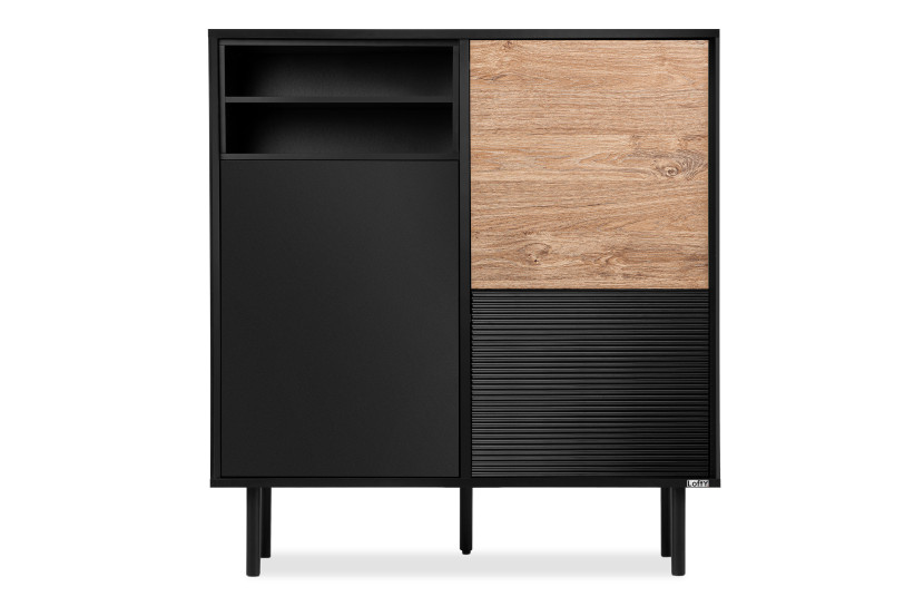 KONSIMO LOFTY Komoda w stylu loft na czarnych drewnianych nogach z półkami 807907