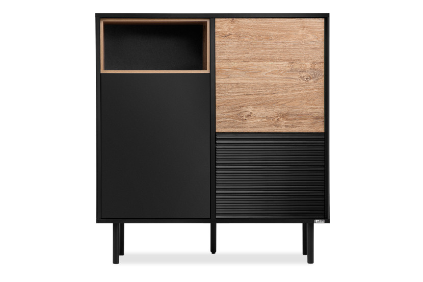 KONSIMO LOFTY Komoda w stylu loft z dębową wkładką i ryflowaniem 807920