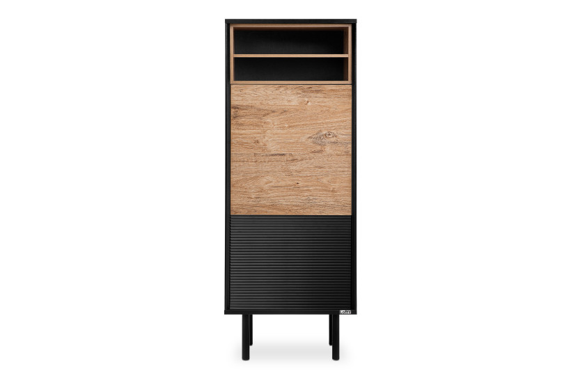 KONSIMO LOFTY Regał z dębowymi półkami w stylu industrialnym z ryflowaniem 808876