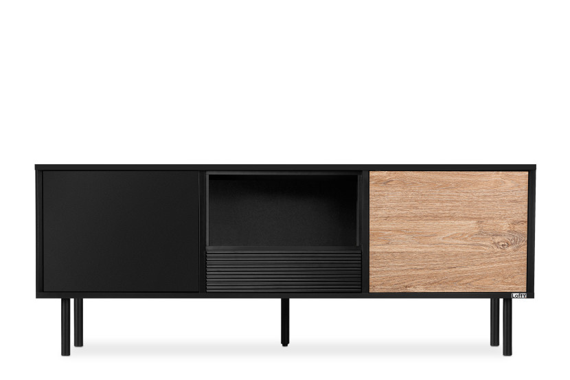 KONSIMO LOFTY Szafka pod telewizor w stylu loft z szufladą i ryflowaniem 807470