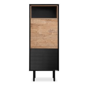 KONSIMO LOFTY Wąski regał loftowy z dębową wstawką i ozdobnym ryflowaniem 808861 KONSIMO LOFTY Wąski regał loftowy z dębową wstawką i ozdobnym ryflowaniem 808861