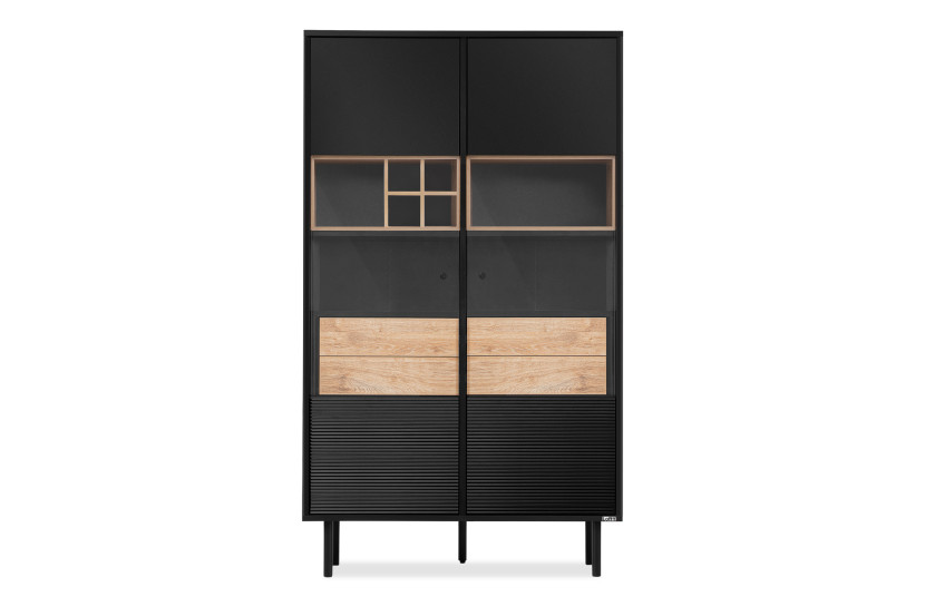 KONSIMO LOFTY Witryna z szufladami w stylu loft z ozdobnym ryflowaniem 807446