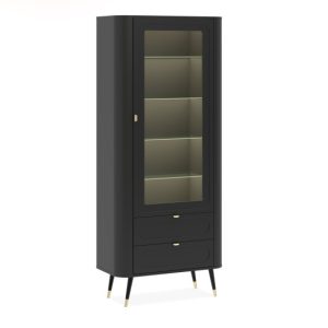 KONSIMO LONA Elegancka czarna witryna z oświetleniem, zaokrąglone boki 822240 KONSIMO LONA Elegancka czarna witryna z oświetleniem, zaokrąglone boki 822240
